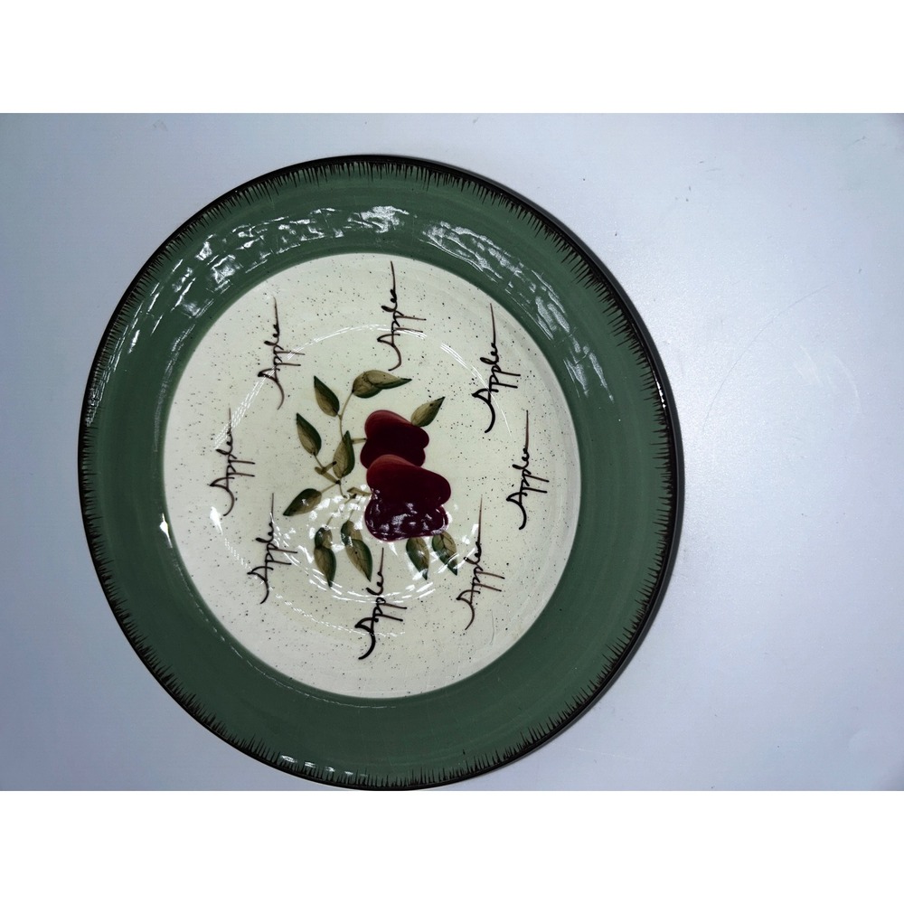 Home Interiors Apple Orchard Soup Pasta Bowl Handpainted Earthenware Green Red